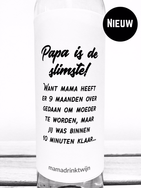 wijnetiket papa slimste, leuk en goedkoop cadeautje voor papa